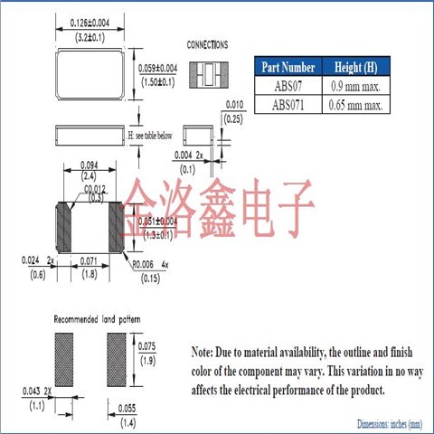 ABS07-32.768KHZ-1-T,ABRACON艾博康晶振,3215無源諧振器
