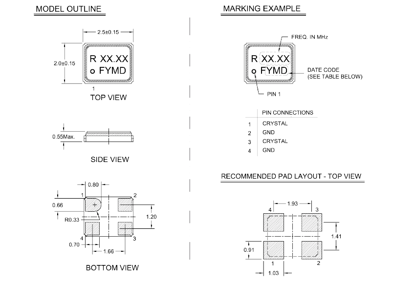 無線藍(lán)牙耳機(jī)進(jìn)口晶體,2520四腳金屬邊晶振,RSX10晶振