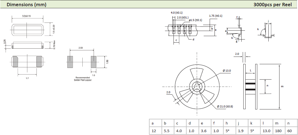 智能穿戴3215時鐘晶振,32.768KHZ音叉SMD晶體,60610晶振