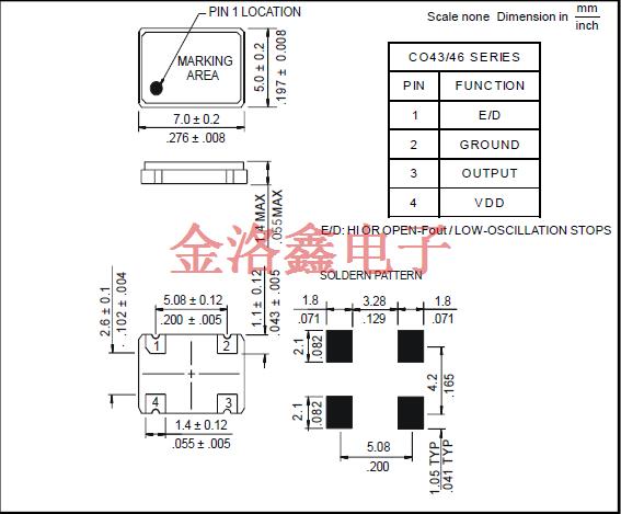 CO4305-16.000-EXT-T-TR,高密度晶振,CO43貼片晶振,3.3V壓電控制晶振